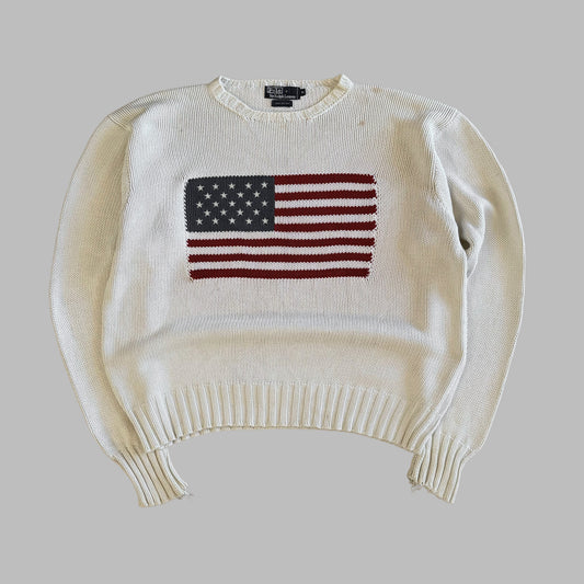 90s Ralph Lauren Flag Heavy Knit - XL