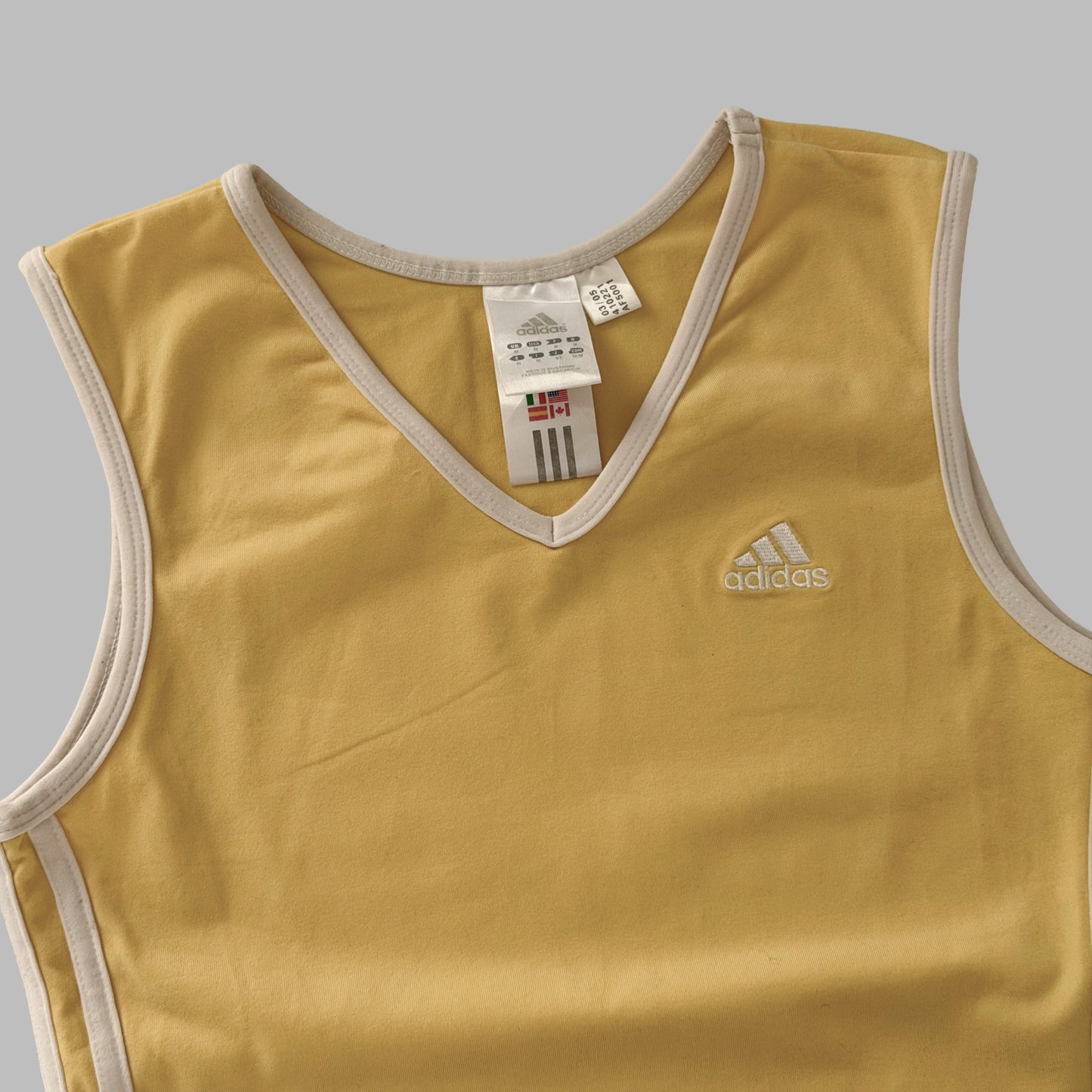 Y2K Adidas Three Stripe V-Neck Activewear Tank - M