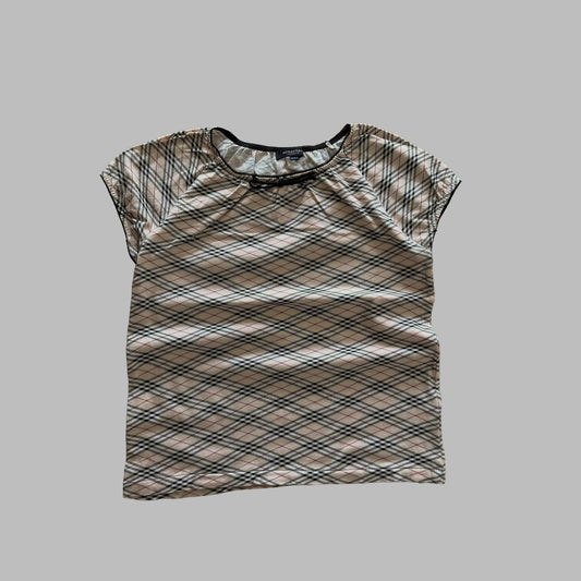 Y2K Burberry Nova Check Cap Sleeve Top - M