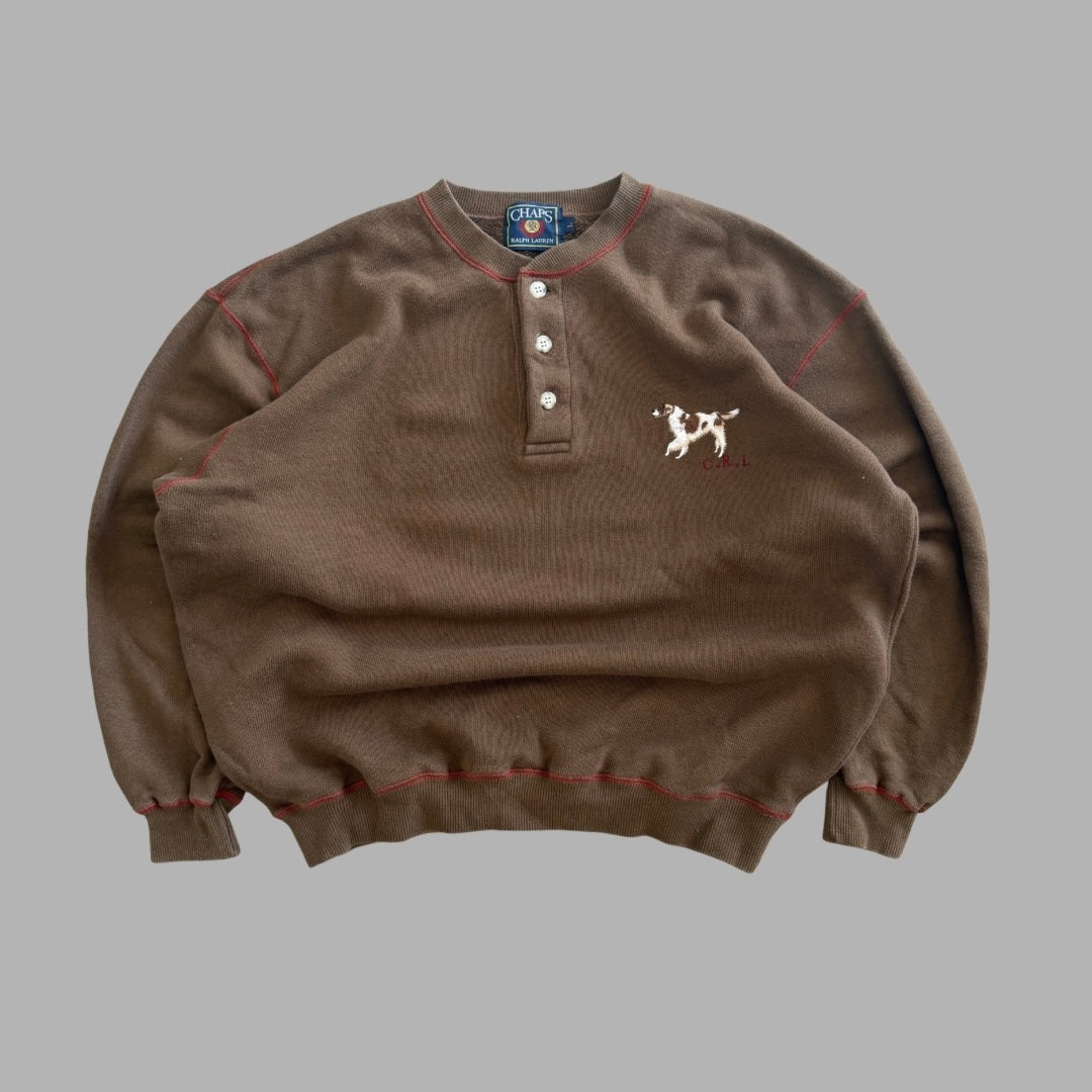 90s Ralph Lauren Chaps Hunting Dog Henley Sweatshirt - L