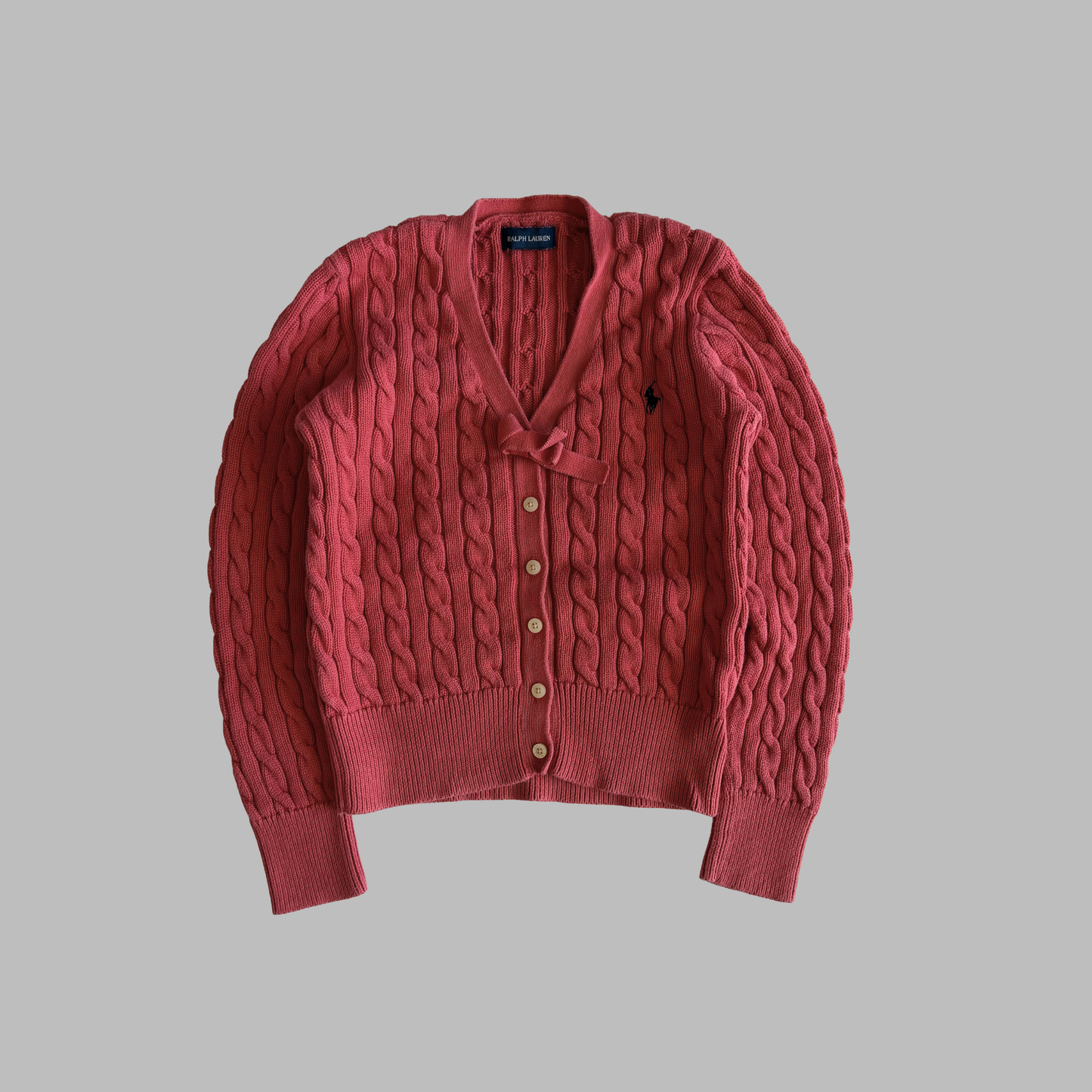 Y2K Polo Ralph Lauren Bow Cable Knit Cardigan - XS