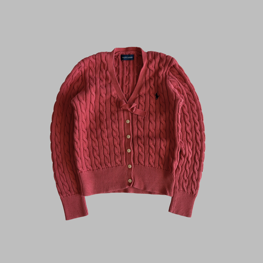 Y2K Polo Ralph Lauren Bow Cable Knit Cardigan - XS