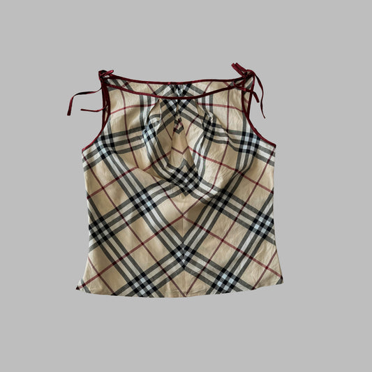 Y2K Burberry Blue Label Tie-Shoulder Cami Top - S