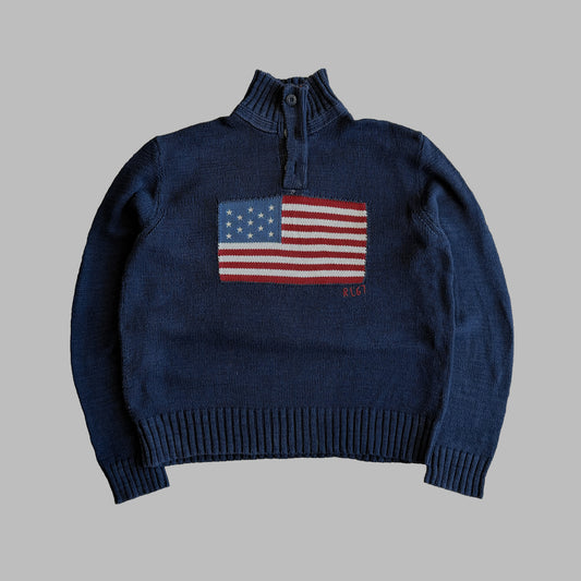90s Ralph Lauren  Flag Henley Knit - L