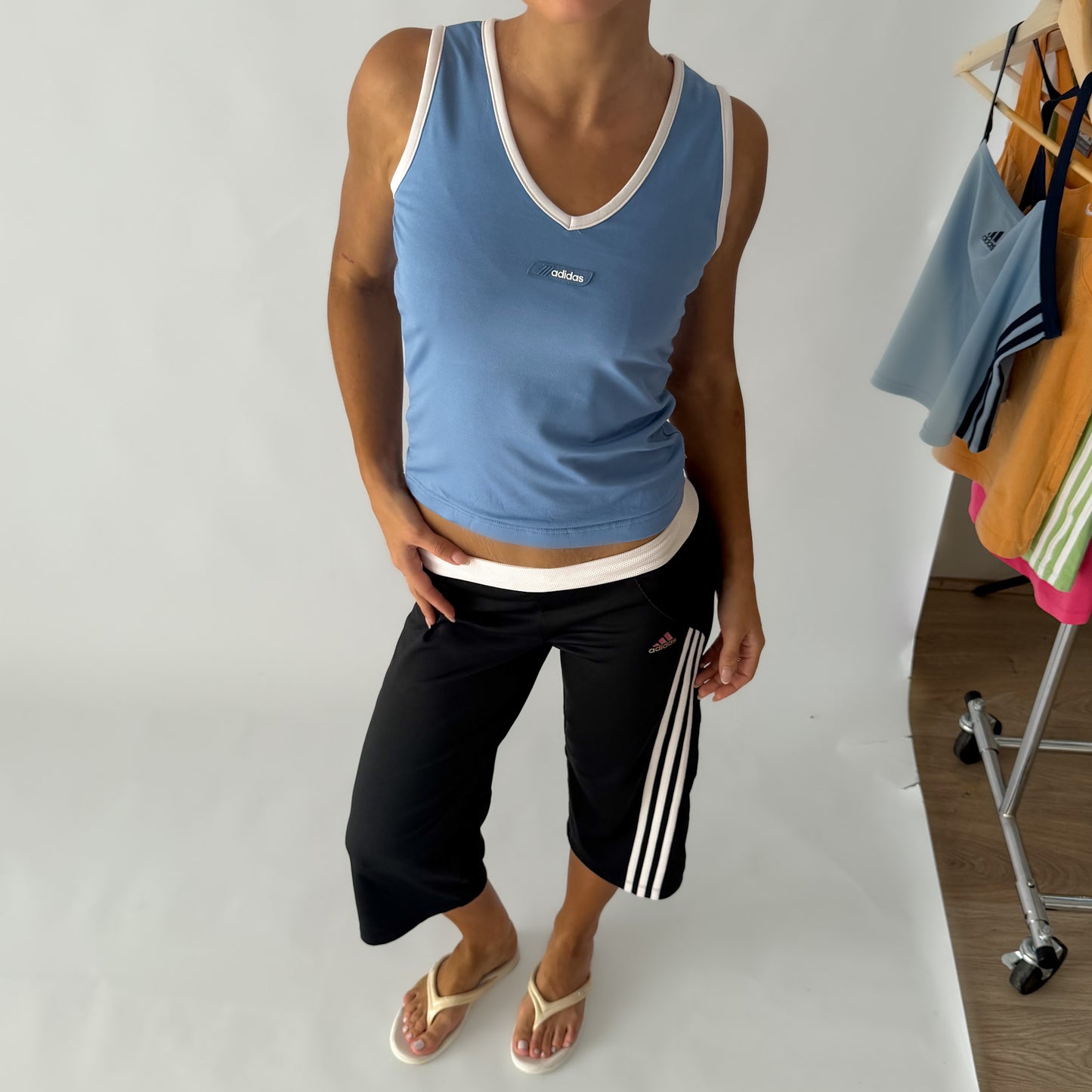 Y2K Adidas V-Neck Activewear Tank - S