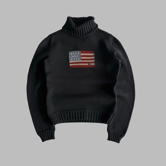 Y2K Polo Ralph Lauren Turtle Neck Flag Knit - S