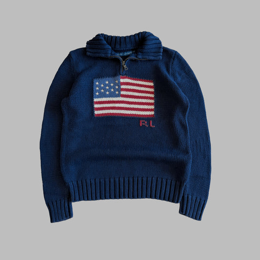 Y2K Ralph Lauren Flag Heavy Quarter Zip - XS