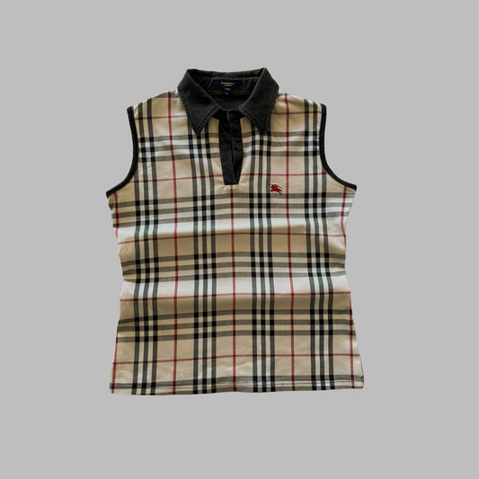 Y2K Burberry Nova Check Polo Top - M/L