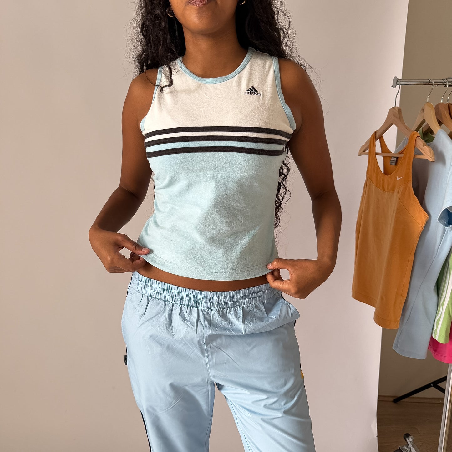Y2K Adidas Three Stripe Activewear Tank - L