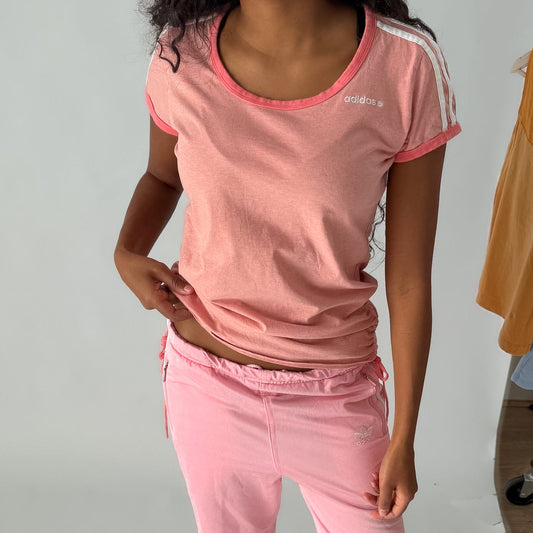 Y2K Adidas Scoop Neck Ringer Tee - L