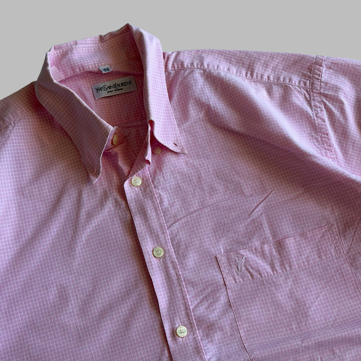 90s Yves Saint Laurent Checkered Short Sleeve Button Up Shirt - L