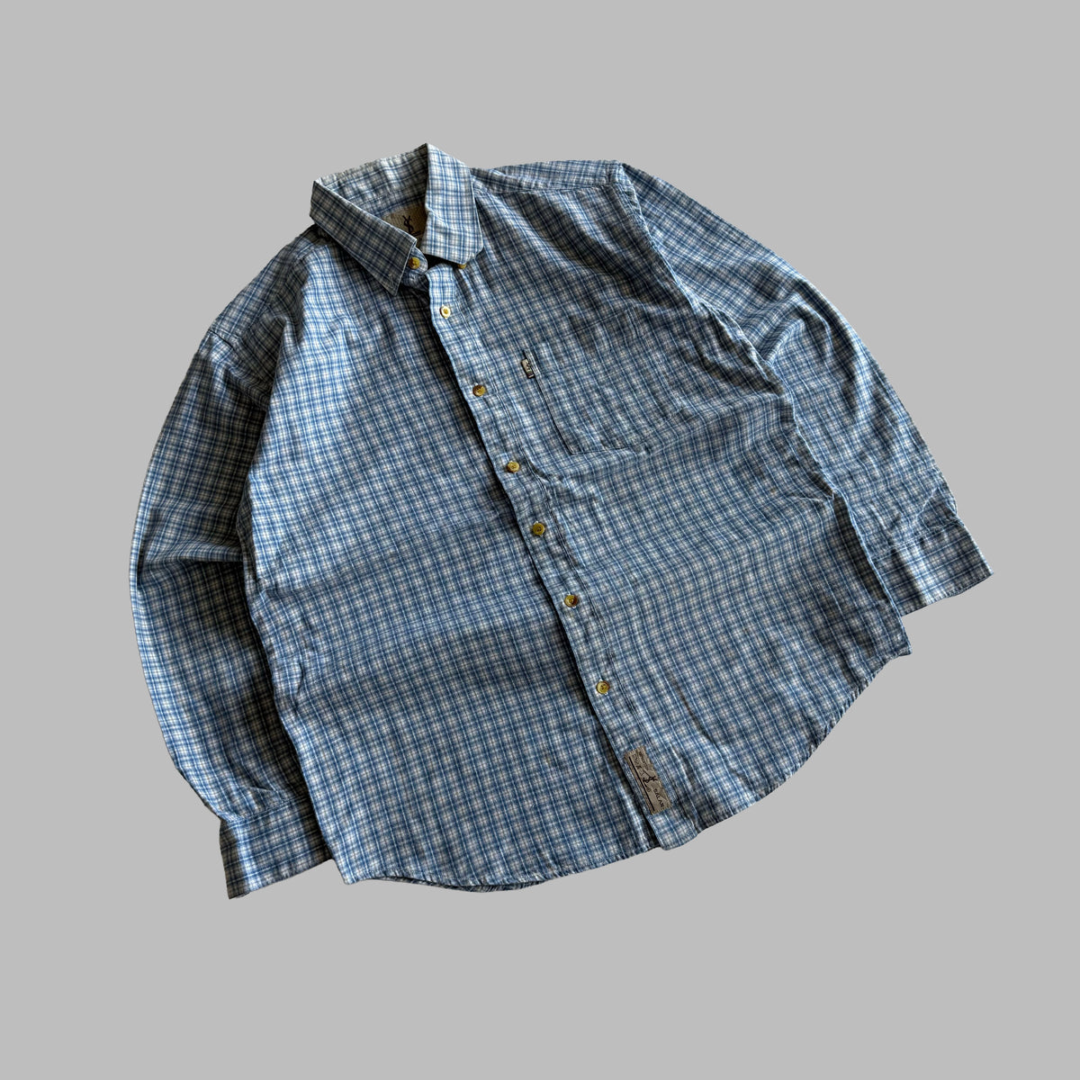 90s Yves Saint Laurent Salan Checkered Button Up Shirt - M