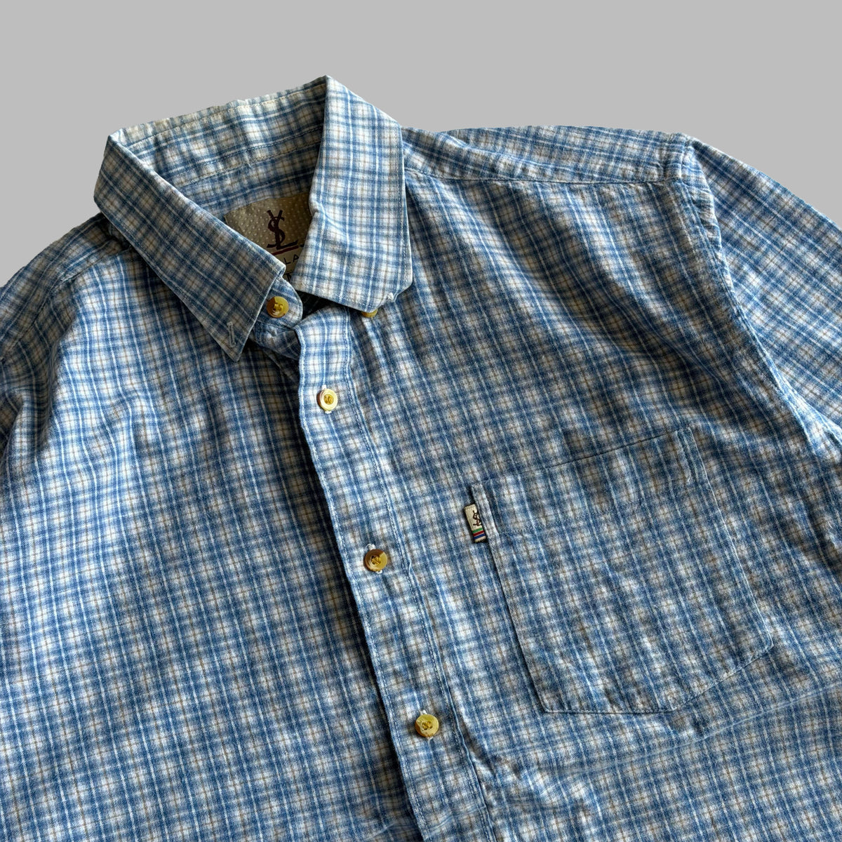 90s Yves Saint Laurent Salan Checkered Button Up Shirt - M