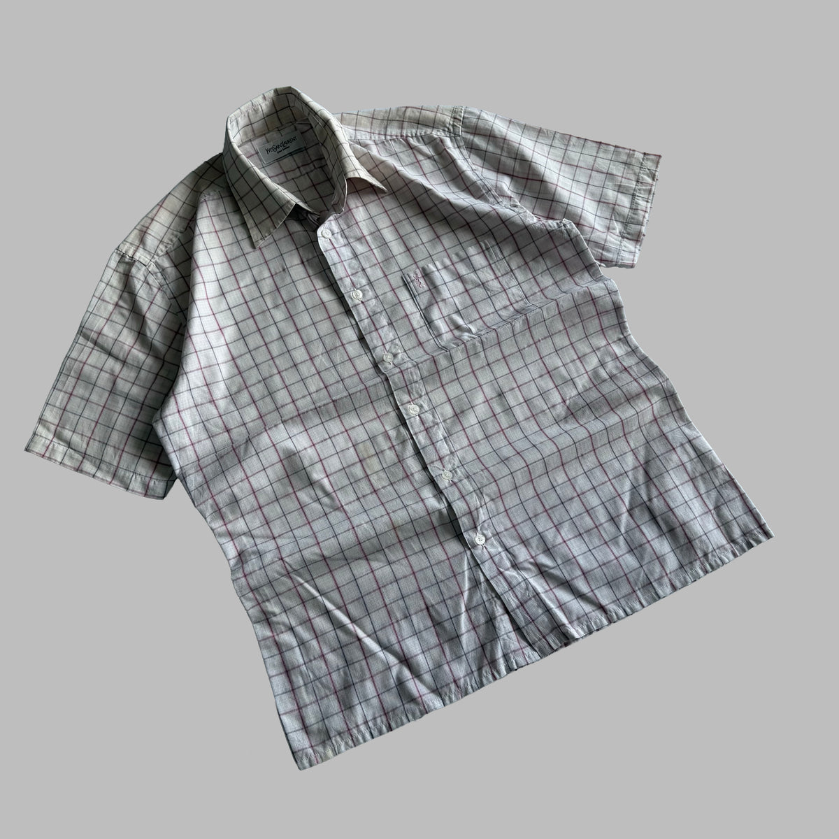 90s Yves Saint Laurent Checkered Short Sleeve Button Up Shirt - M