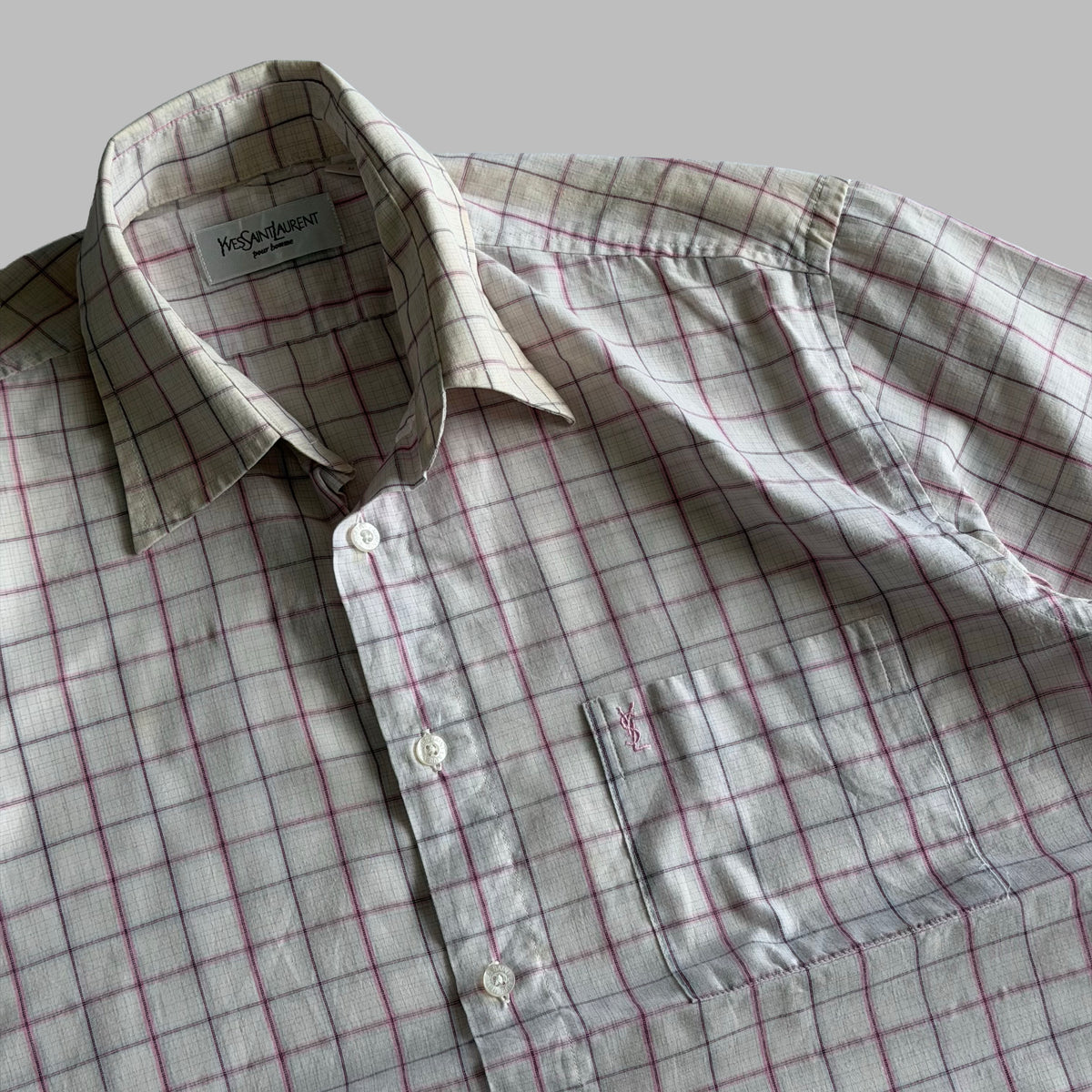 90s Yves Saint Laurent Checkered Short Sleeve Button Up Shirt - M