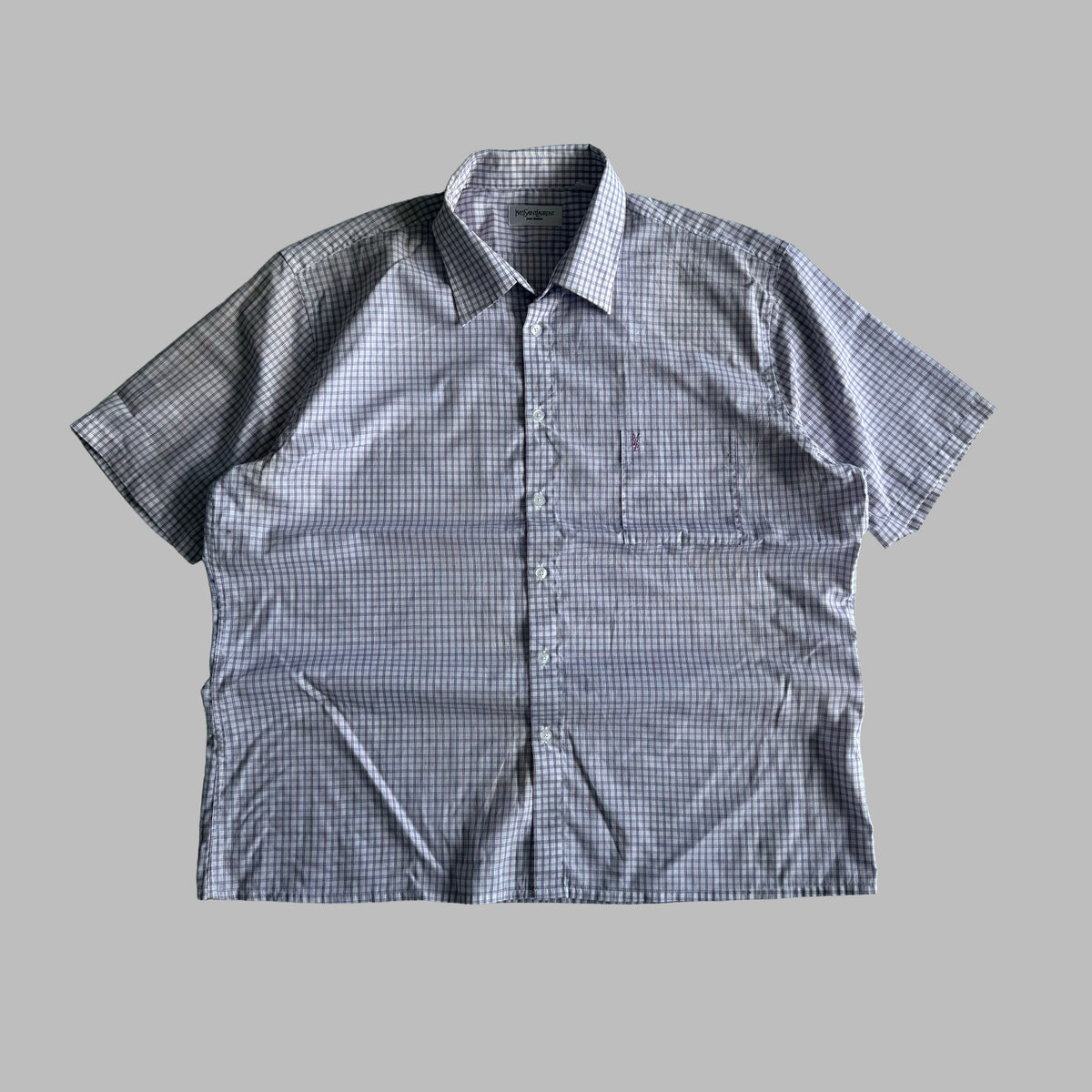 90s Yves Saint Laurent Checkered Short Sleeve Button Up Shirt - L