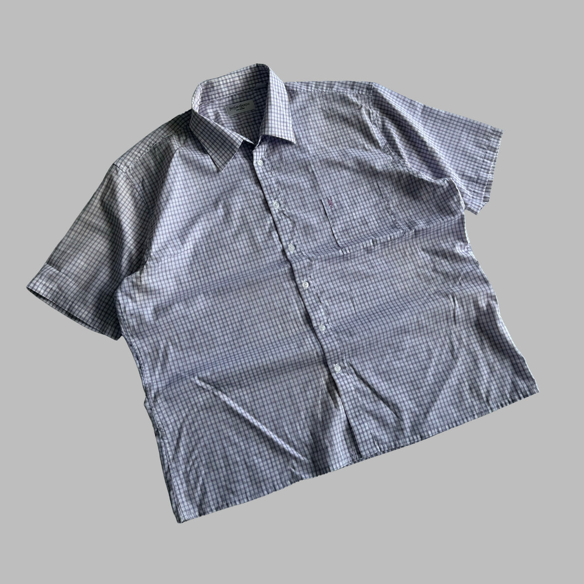 90s Yves Saint Laurent Checkered Short Sleeve Button Up Shirt - L
