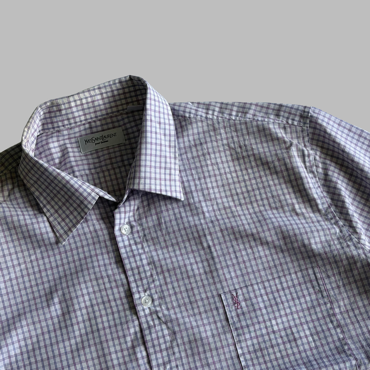 90s Yves Saint Laurent Checkered Short Sleeve Button Up Shirt - L