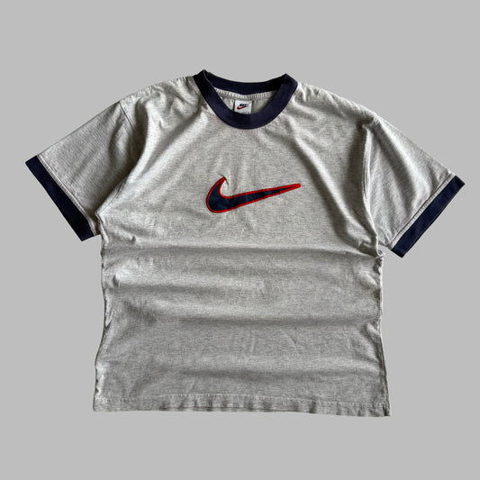 90s Nike Centre Swoosh Ringer T-Shirt - M