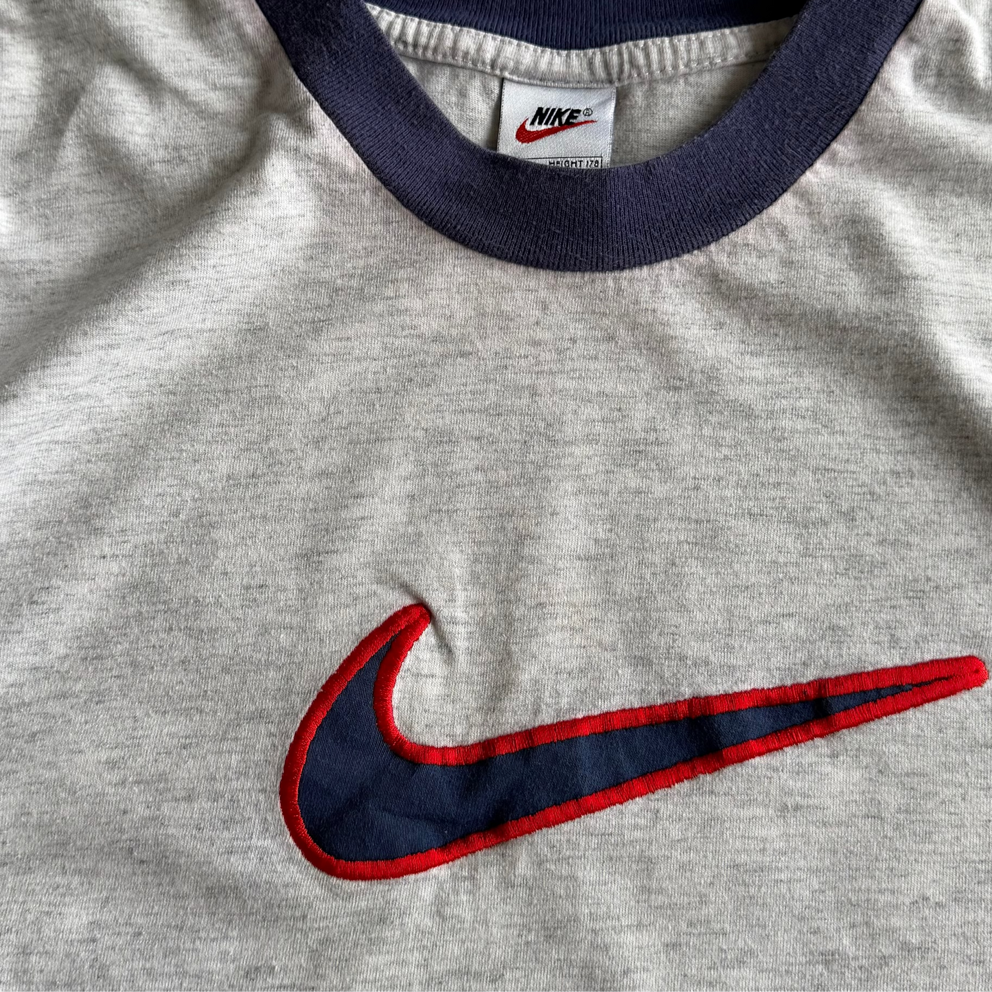 90s Nike Centre Swoosh Ringer T-Shirt - M