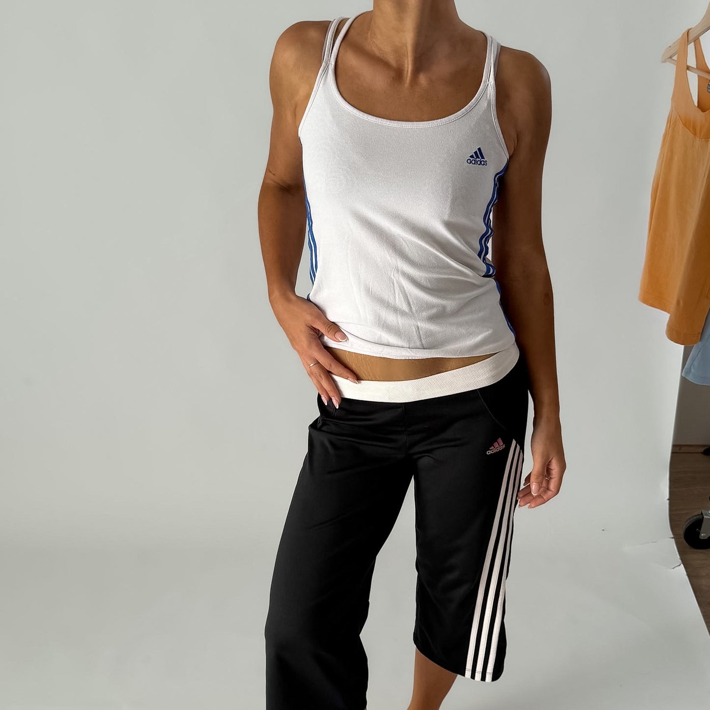 Y2K Adidas Three Stripe Strappy Racer Back Tank - S