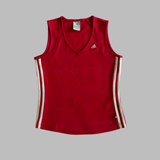 Y2K Adidas Striped V-Neck Activewear Tank - XL