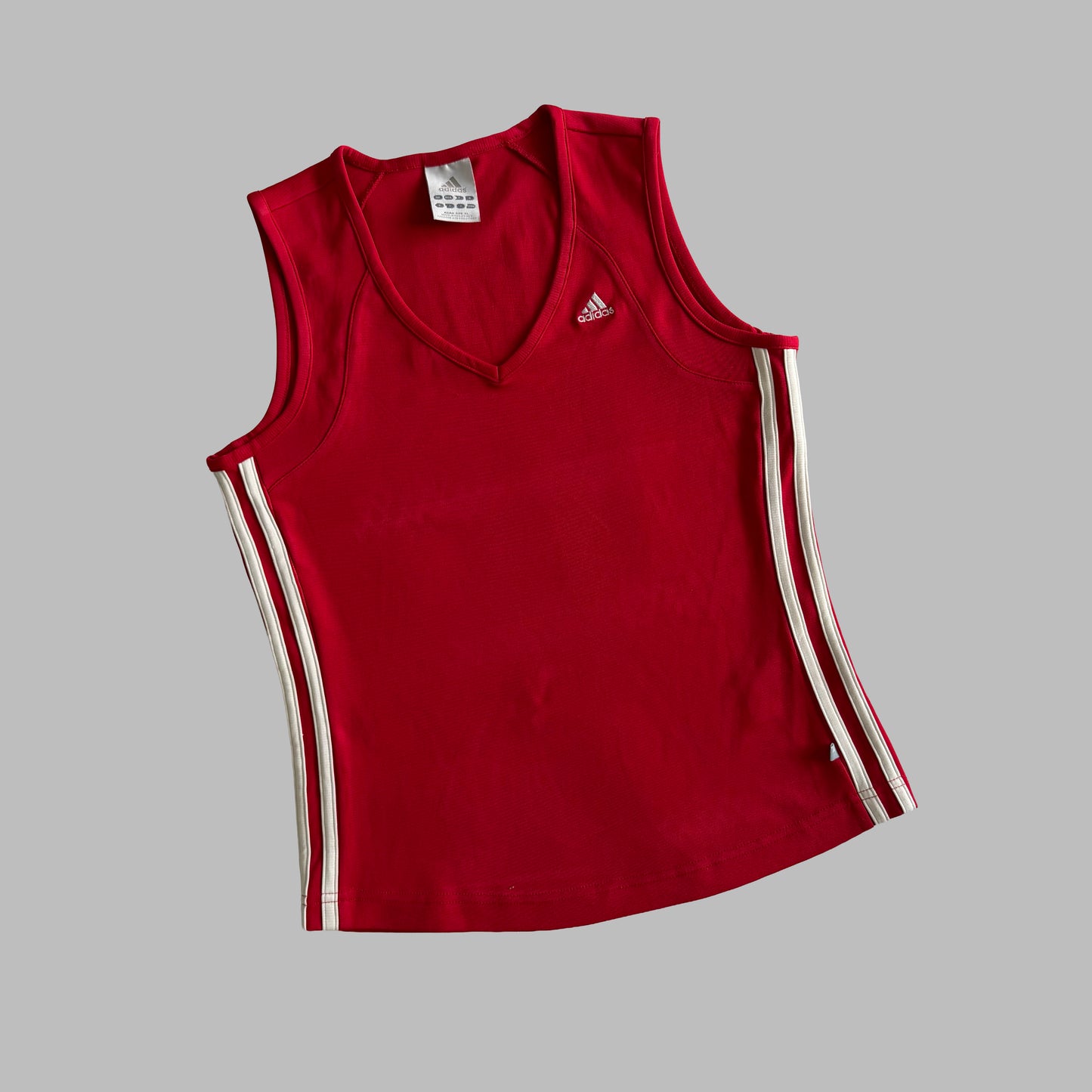 Y2K Adidas Striped V-Neck Activewear Tank - XL