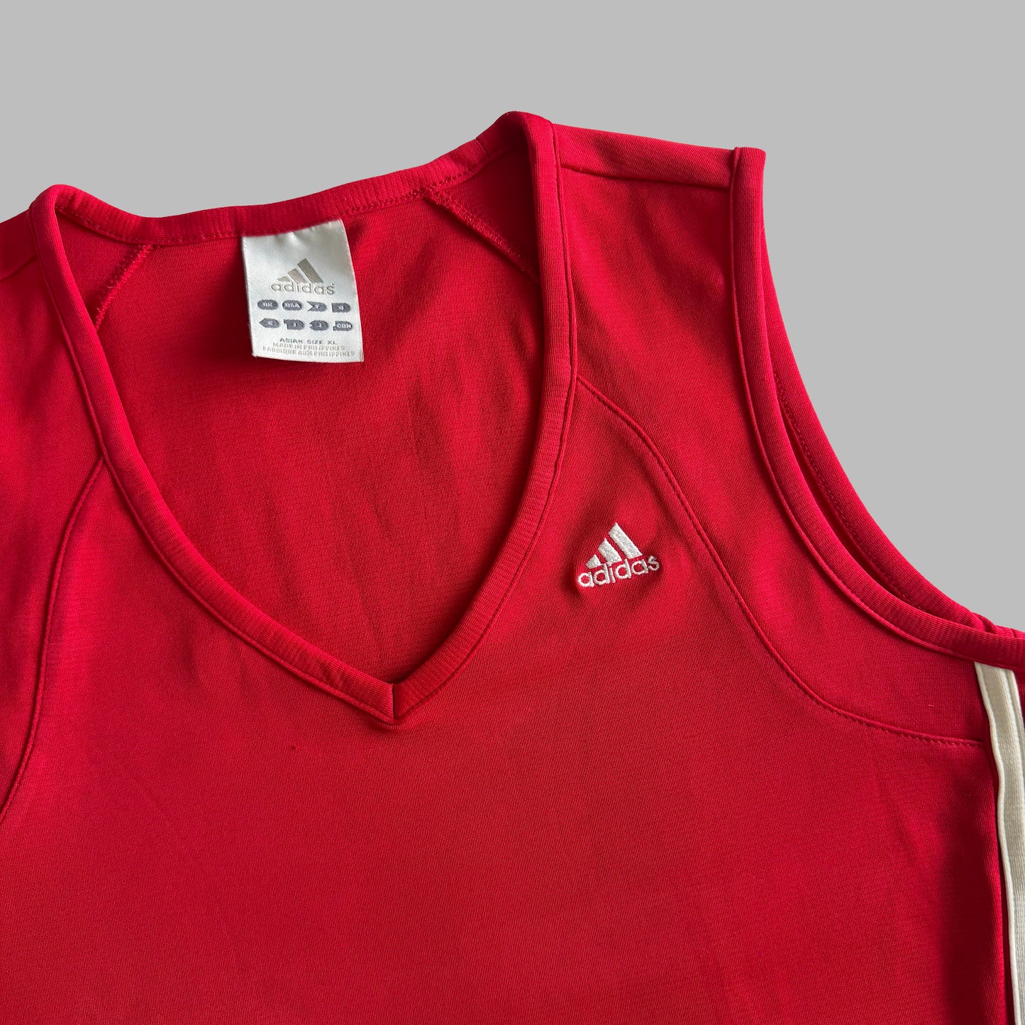 Y2K Adidas Striped V-Neck Activewear Tank - XL