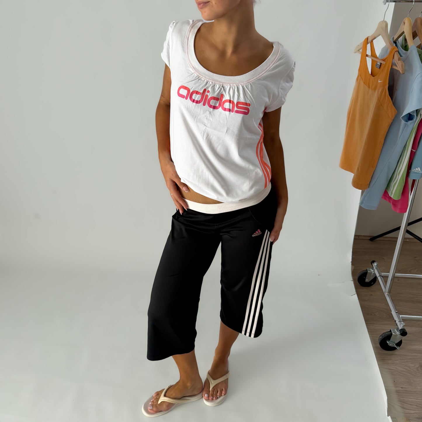 Y2K Adidas Spell Out Baby Tee - L