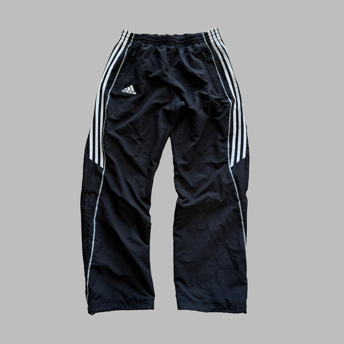 Y2K Adidas Three Stripe Baggy Track Pants - M