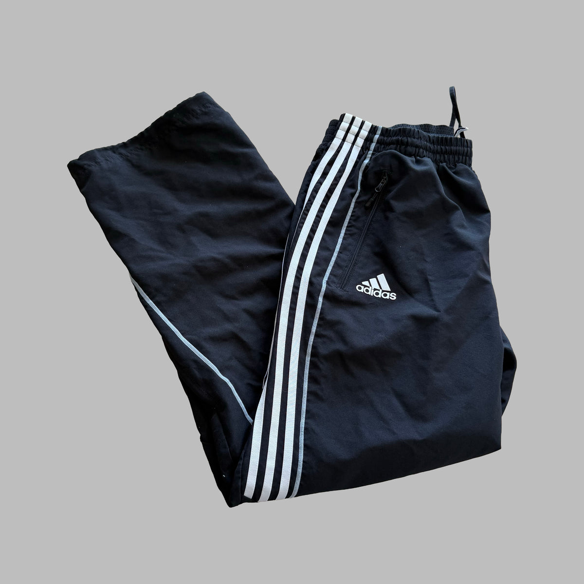 Y2K Adidas Three Stripe Baggy Track Pants - M