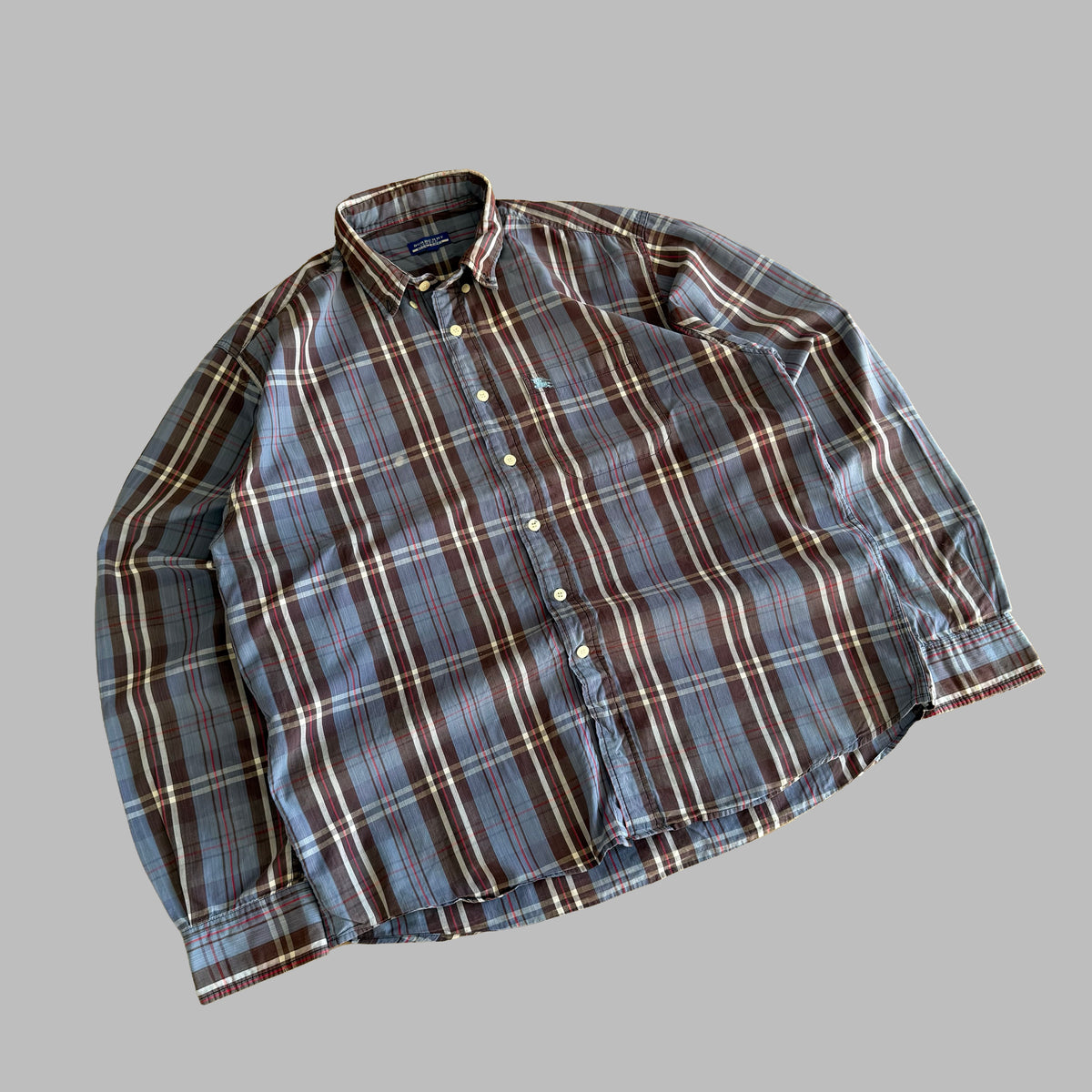 Y2K Burberry Blue Label Checkered Button Up Shirt - L