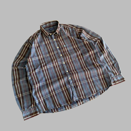 Y2K Burberry Blue Label Checkered Button Up Shirt - L