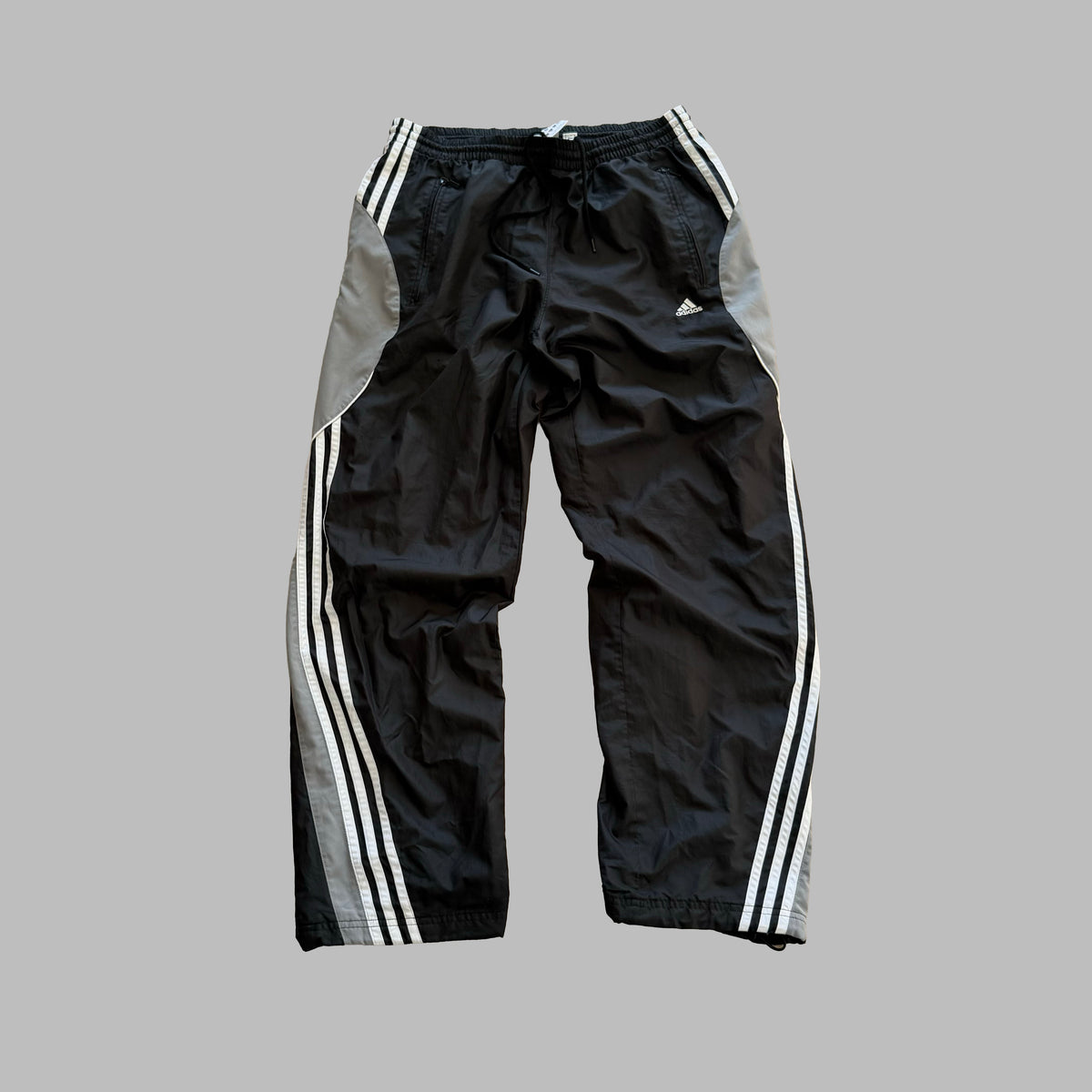 Y2K Adidas Three Stripe Baggy Track Pants - M
