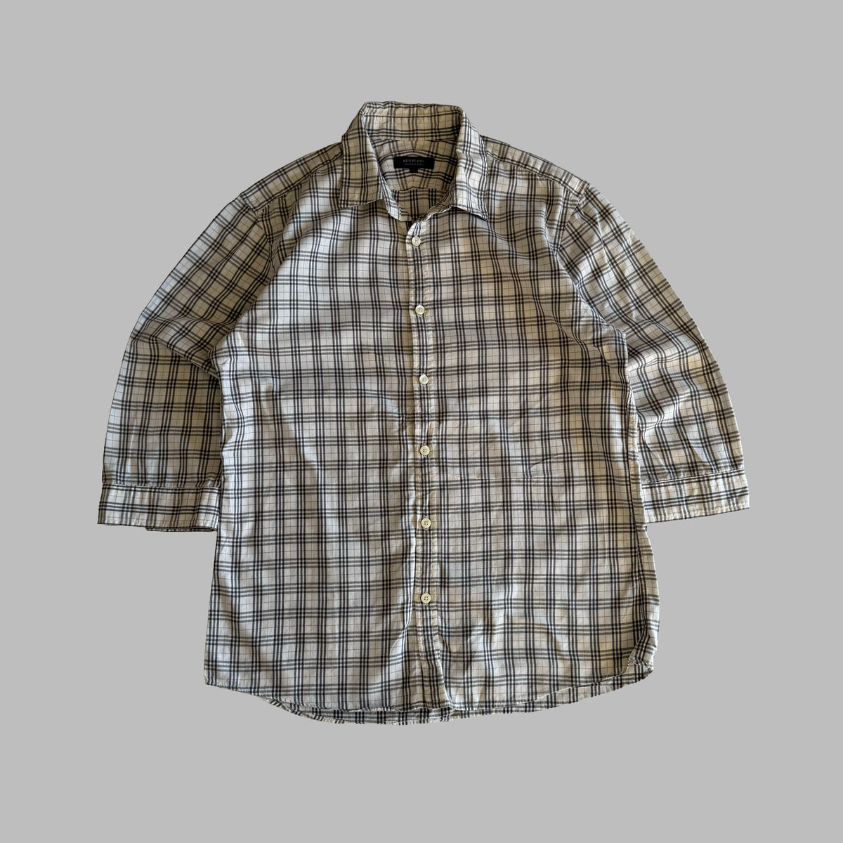 Y2K Burberry Black Label 3/4 Sleeve Button Up Shirt - S