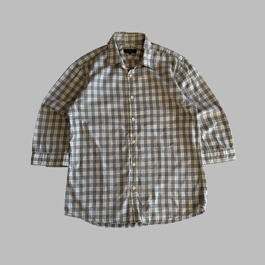 Y2K Burberry Black Label 3/4 Sleeve Button Up Shirt - S