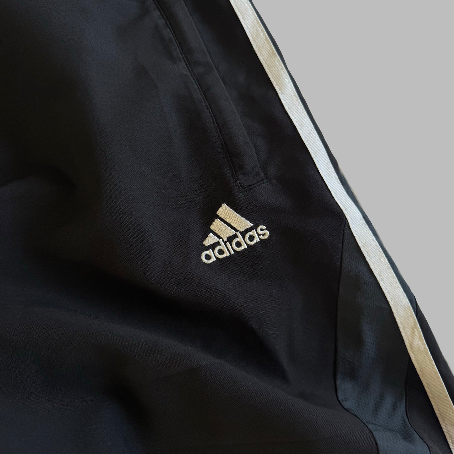 Y2K Adidas Baggy Three Stripe Track Pants - M