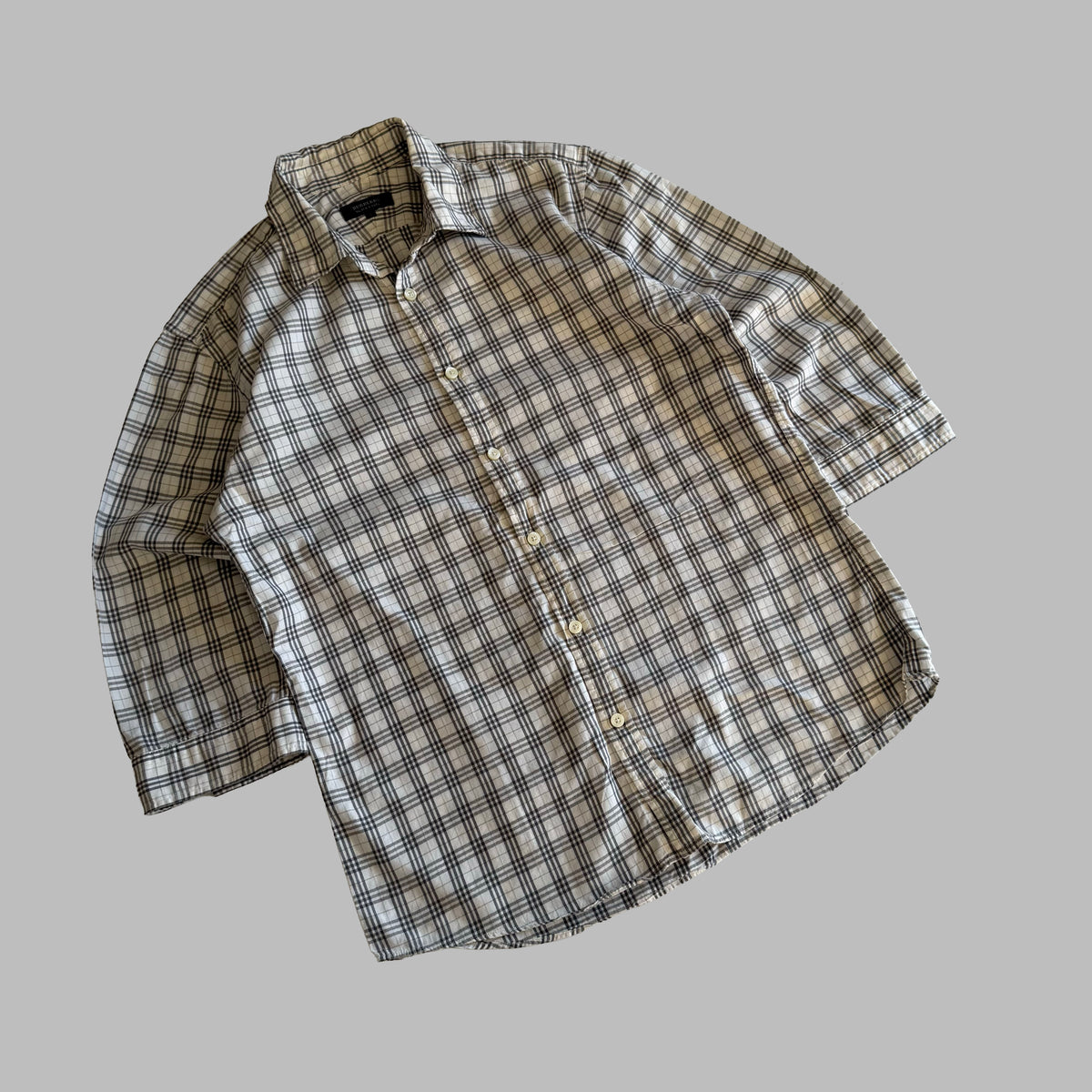 Y2K Burberry Black Label 3/4 Sleeve Button Up Shirt - S