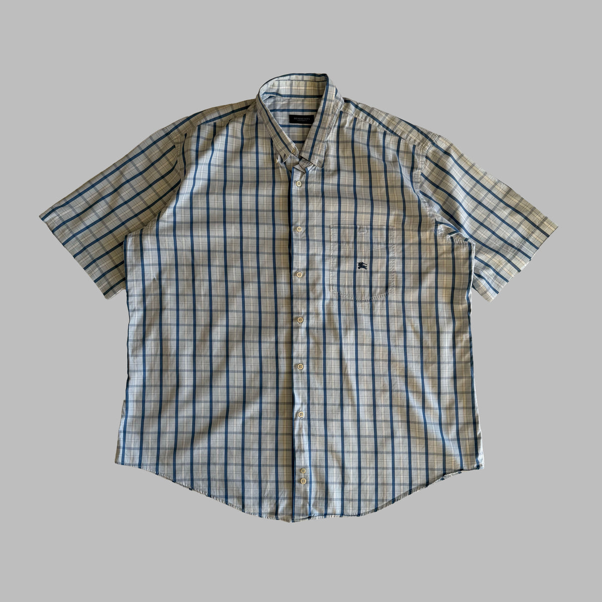 Y2K Burberry Checkered Short Sleeve Button Up Shirt - L