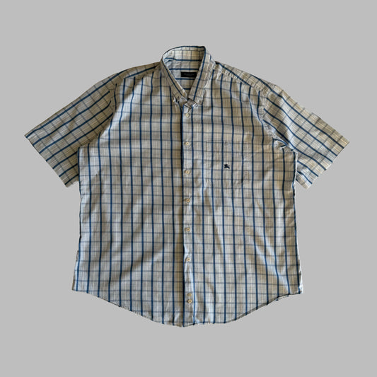 Y2K Burberry Checkered Short Sleeve Button Up Shirt - L