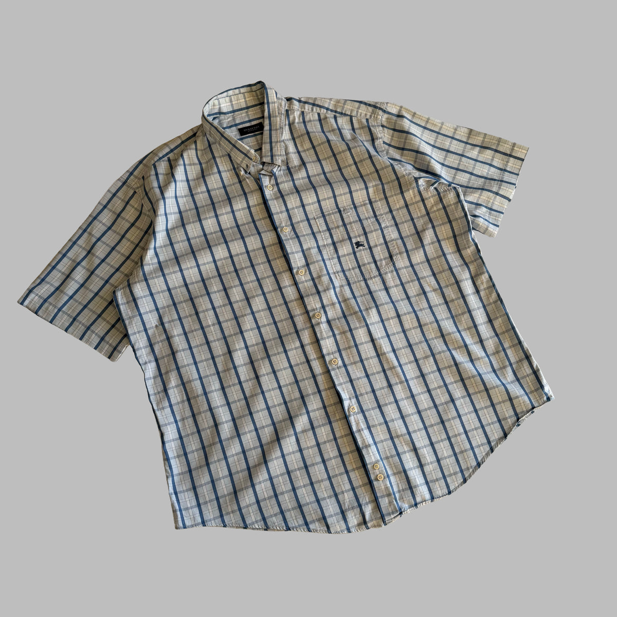 Y2K Burberry Checkered Short Sleeve Button Up Shirt - L