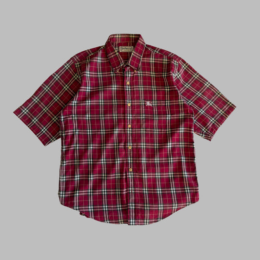 90s Burberry Short Sleeve Button Up Shirt - M