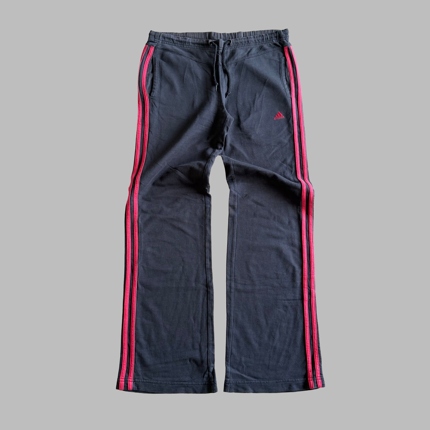 Y2K Adidas Three Stripe Wide Leg Cotton Track Pants - M