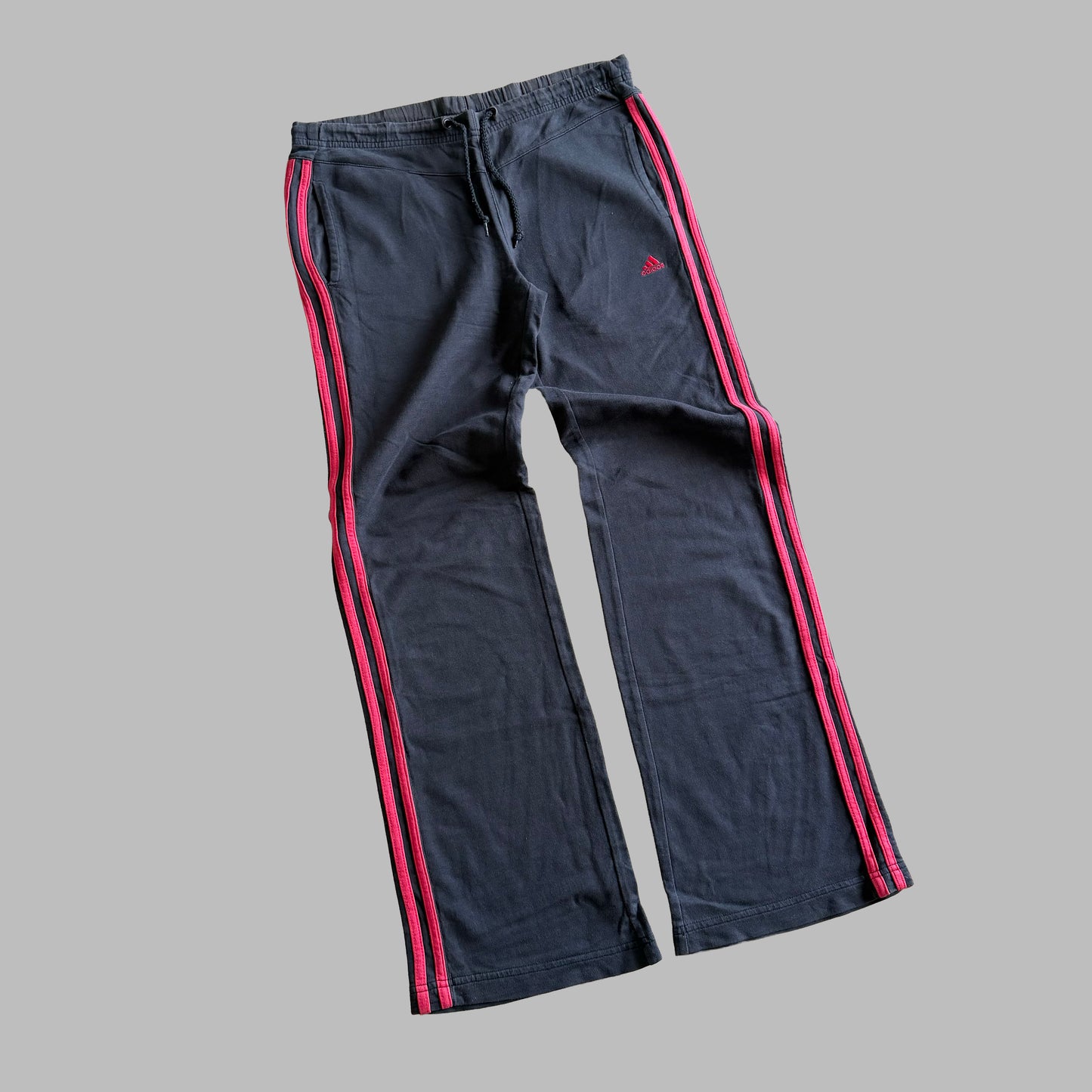 Y2K Adidas Three Stripe Wide Leg Cotton Track Pants - M