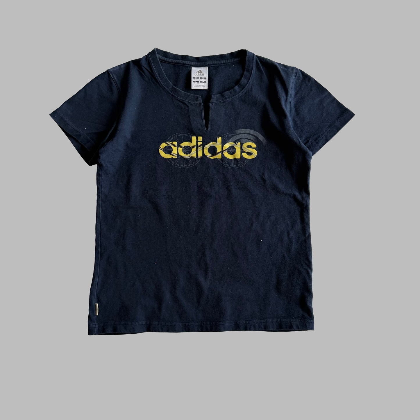 Y2K Adidas Split Neck Spell Out Baby Tee - M/L