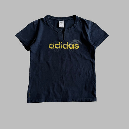 Y2K Adidas Split Neck Spell Out Baby Tee - M/L