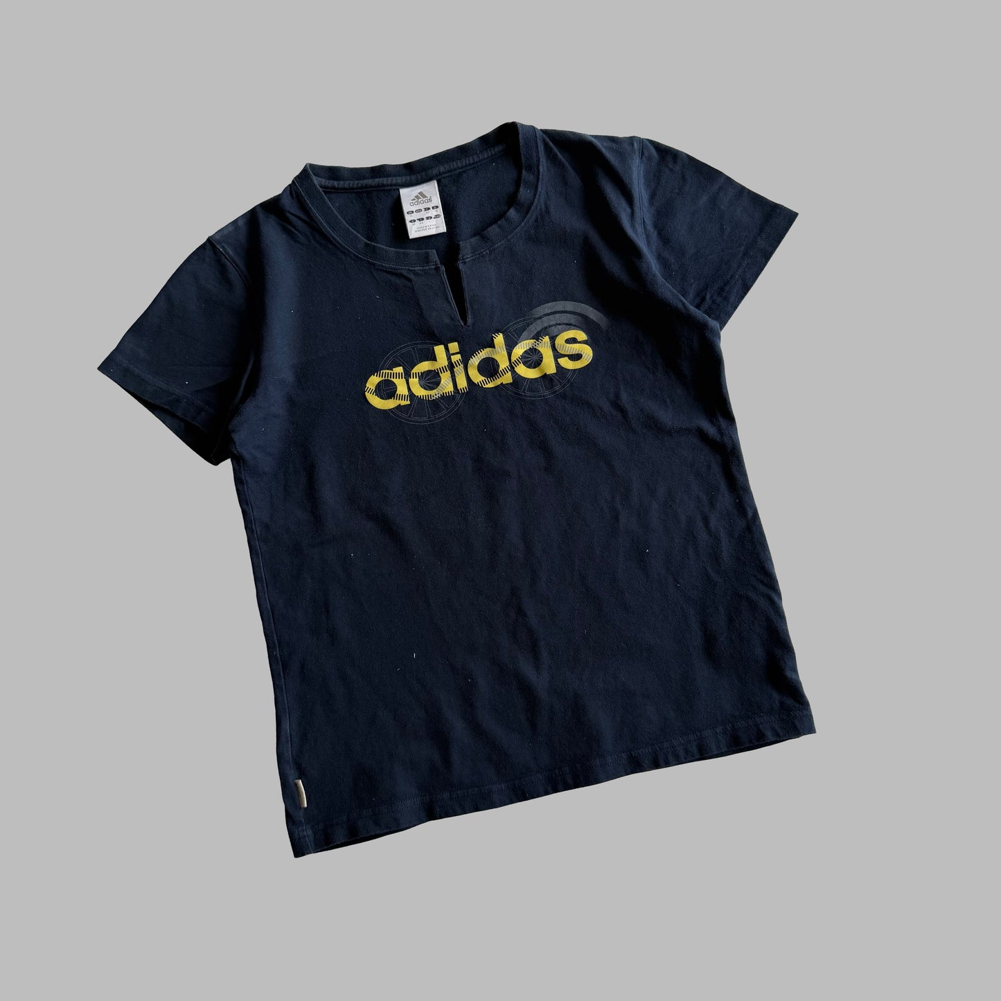 Y2K Adidas Split Neck Spell Out Baby Tee - M/L