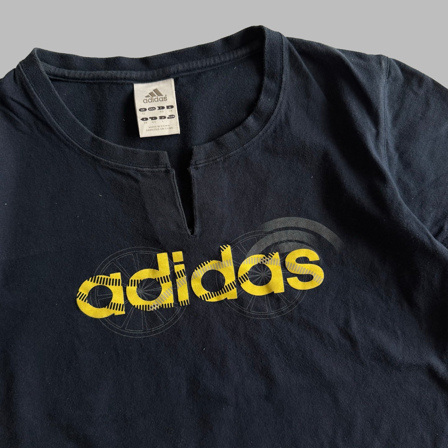 Y2K Adidas Split Neck Spell Out Baby Tee - M/L