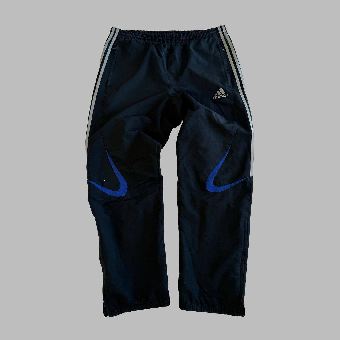 Y2K Adidas Three Stripe Baggy Track Pants - L