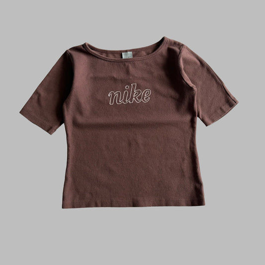Y2K Nike Spell Out Boat Neck  Baby Tee - S/M